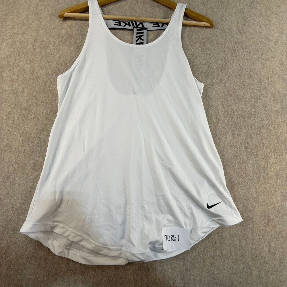 Nike Dri-FIT T-Back Tank Top White Branded Elastic Straps Womens SM Gym Training